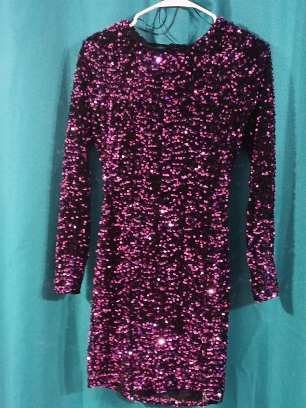 Sequin Long Sleeve Bodycon Dress in Purple